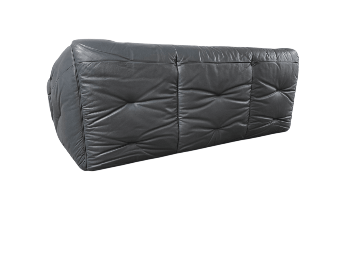 Authentic 1970s Ligne Roset Sloop Sofa | Dark Charcoal Grey Leather | Mid-Century Modern - Opulent Seating