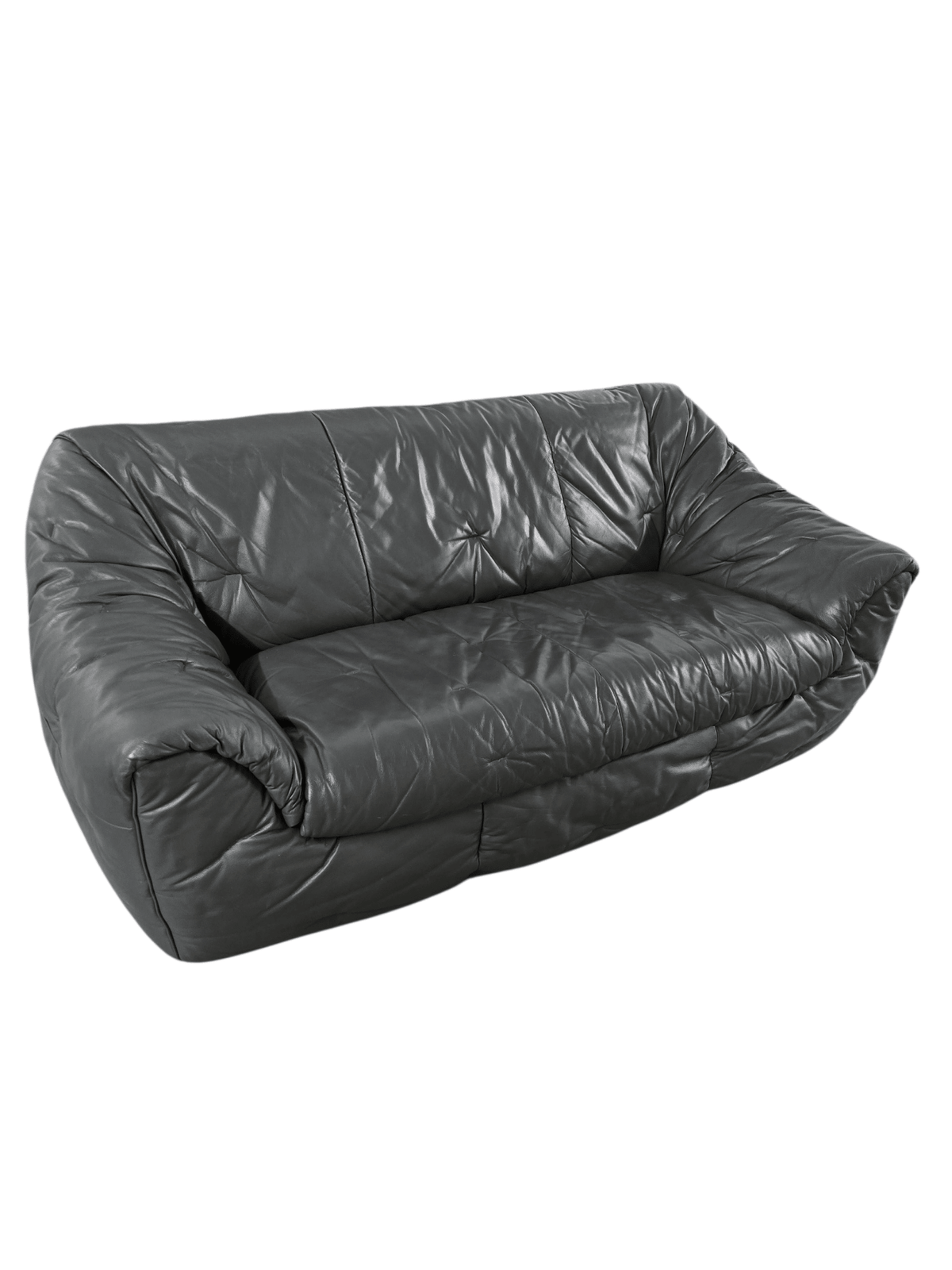 Authentic 1970s Ligne Roset Sloop Sofa | Dark Charcoal Grey Leather | Mid-Century Modern - Opulent Seating
