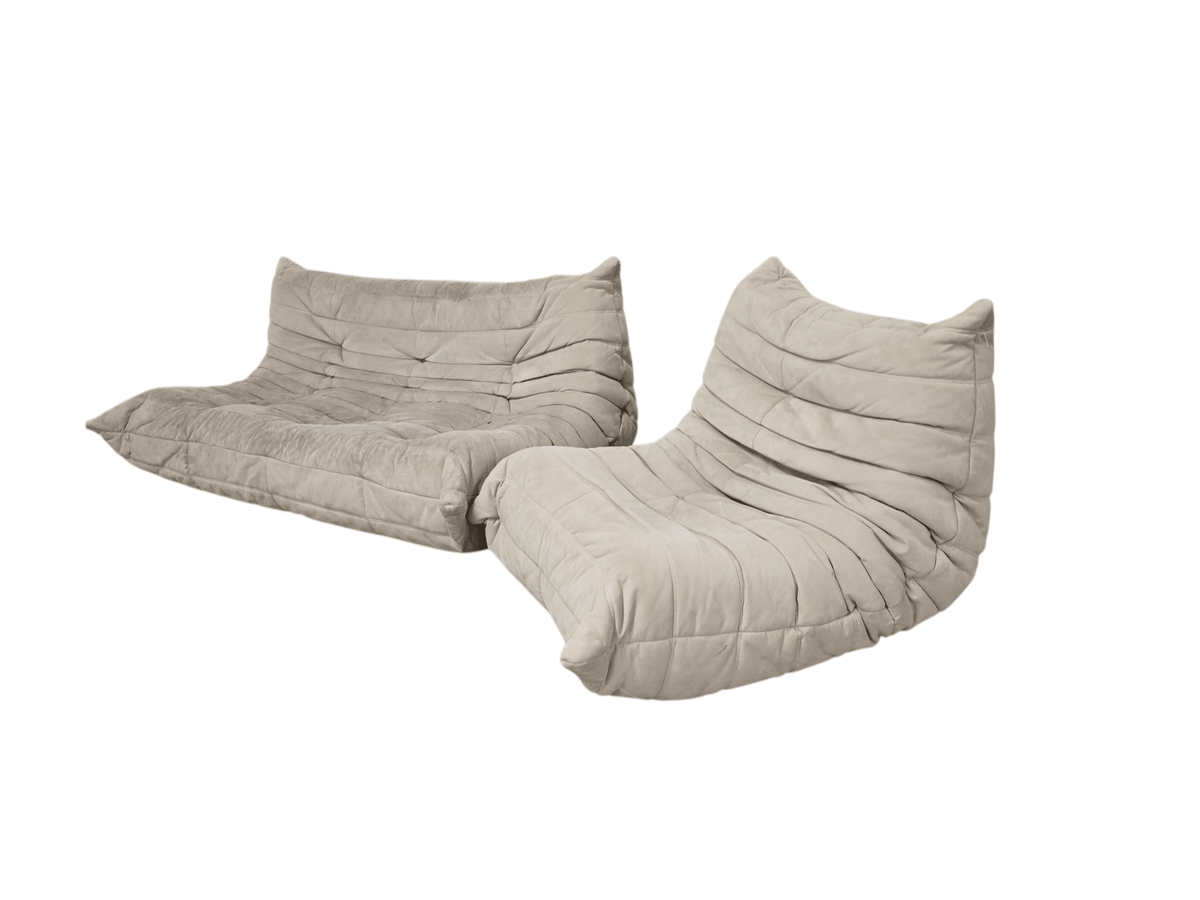 Authentic Ligne Roset Togo 2 Piece Modular Sofa Set in Stone Alcantara - Opulent Seating