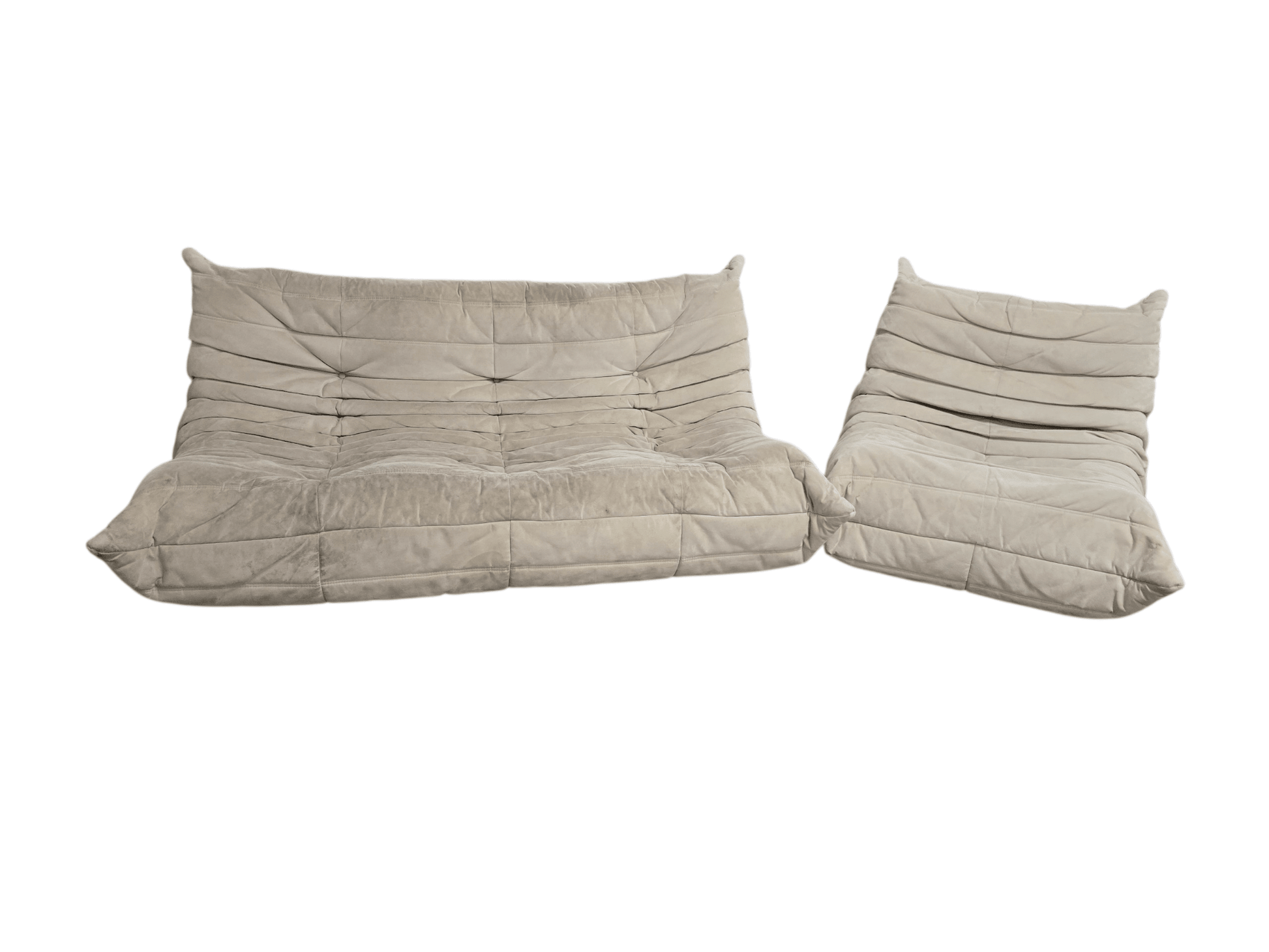 Authentic Ligne Roset Togo 2 Piece Modular Sofa Set in Stone Alcantara - Opulent Seating