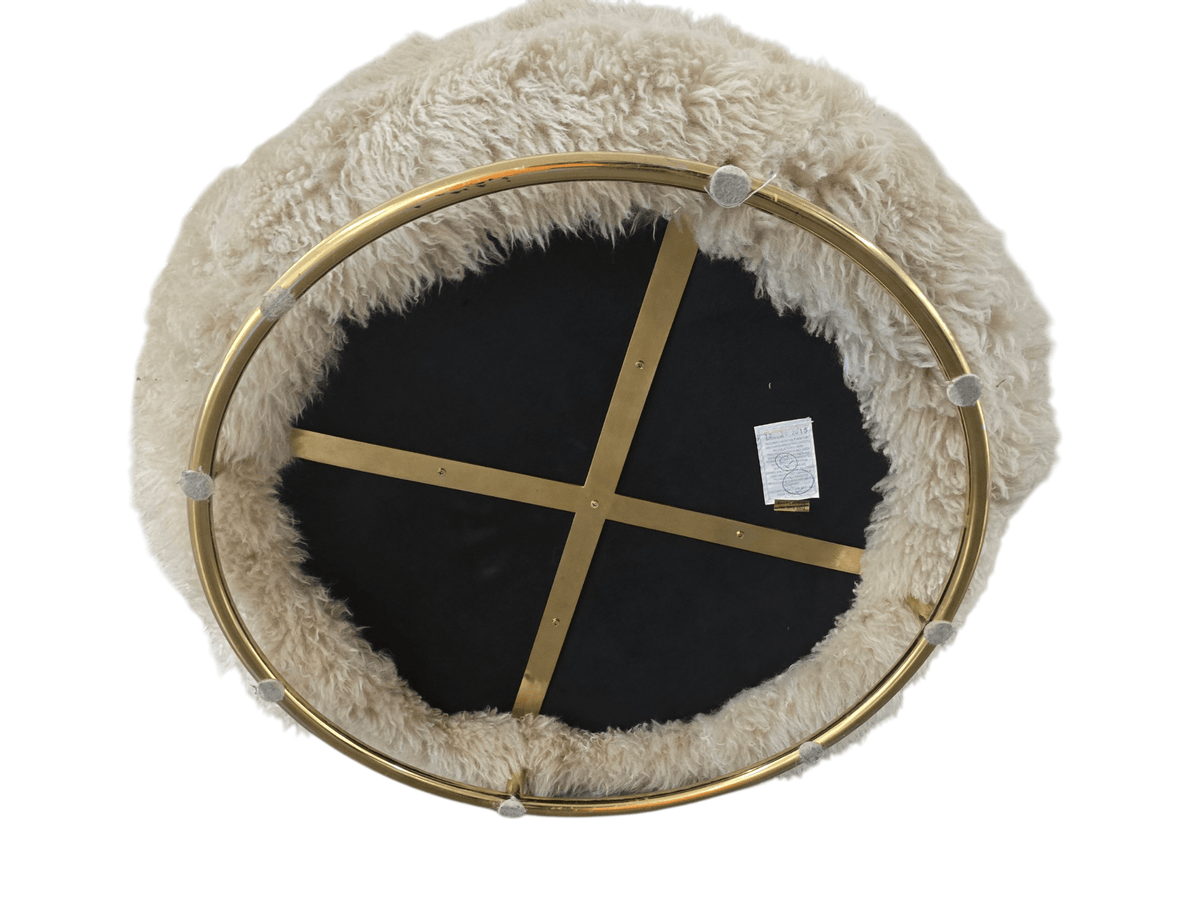 Authentic Timothy Oulton "Bao" Sheepskin & Brass Ring Footstool - Opulent Seating