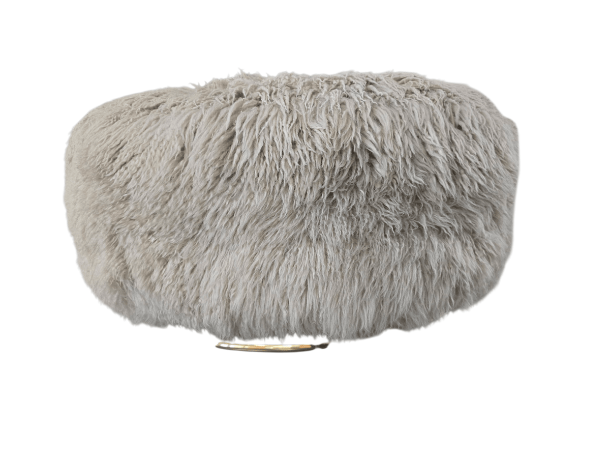 Authentic Timothy Oulton "Bao" Sheepskin & Brass Ring Footstool - Opulent Seating