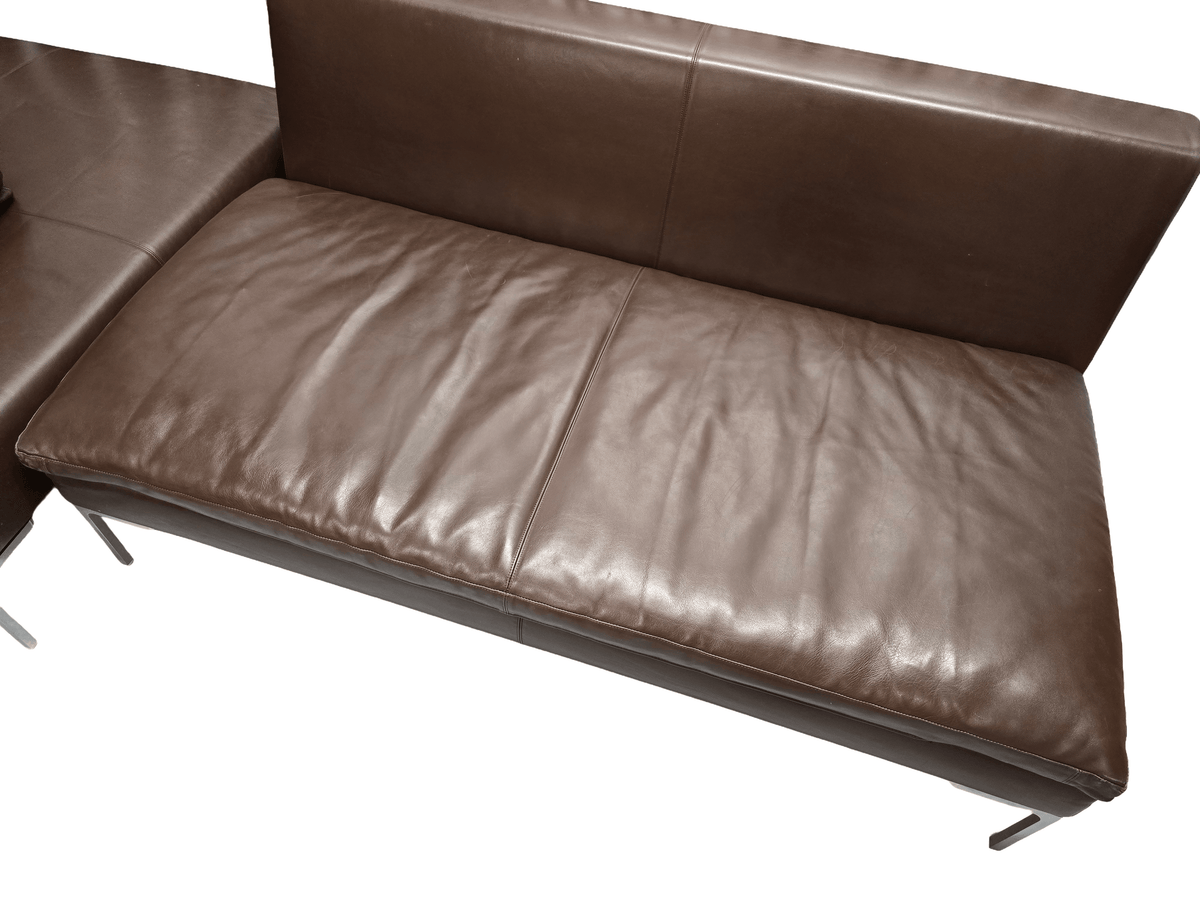 B&B Italia Brown Leather Two Seater Sofa & Large Footstool - Opulent Seating