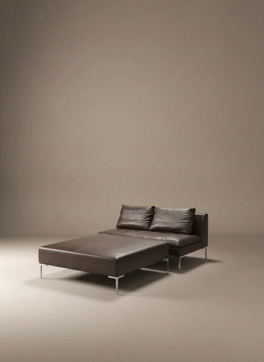 B&B Italia Brown Leather Two Seater Sofa & Large Footstool - Opulent Seating