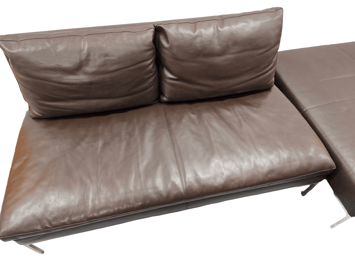B&B Italia Brown Leather Two Seater Sofa & Large Footstool - Opulent Seating