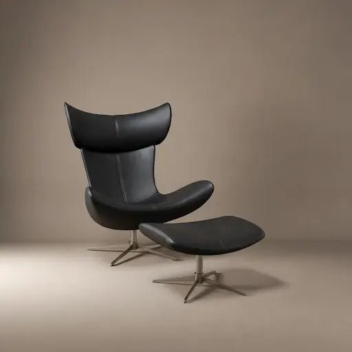 Black BoConcept Imola Swivel Chair & Footstool Salvador Leather Henrik Pederson - Opulent Seating
