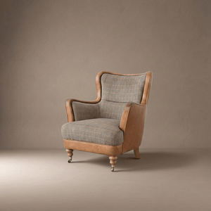 Chesterfield Ellis Snug Harris Tweed & Leather Armchair – Bracken Herringbone