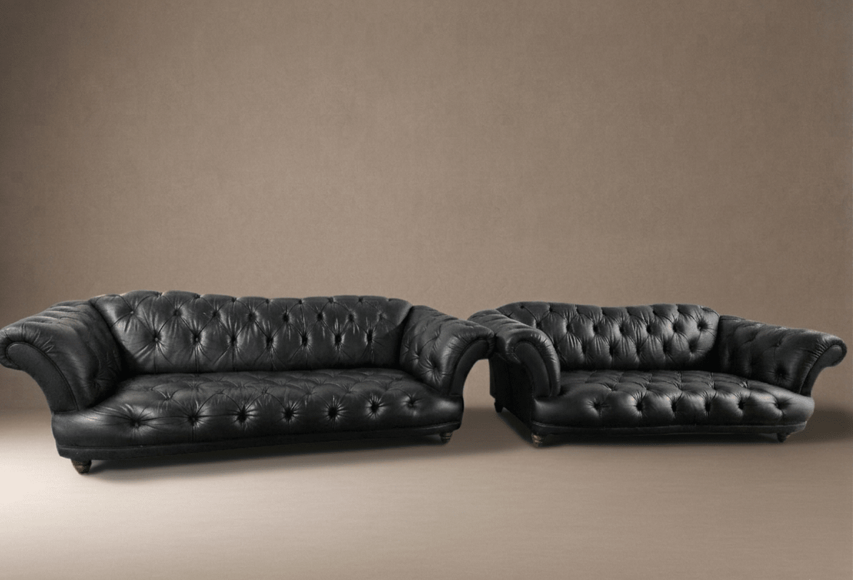 Classic Chesterfield 'Oskar' Leather Sofa Suite | 4 - Seater & 3 - Seater | Midnight Black - Opulent Seating