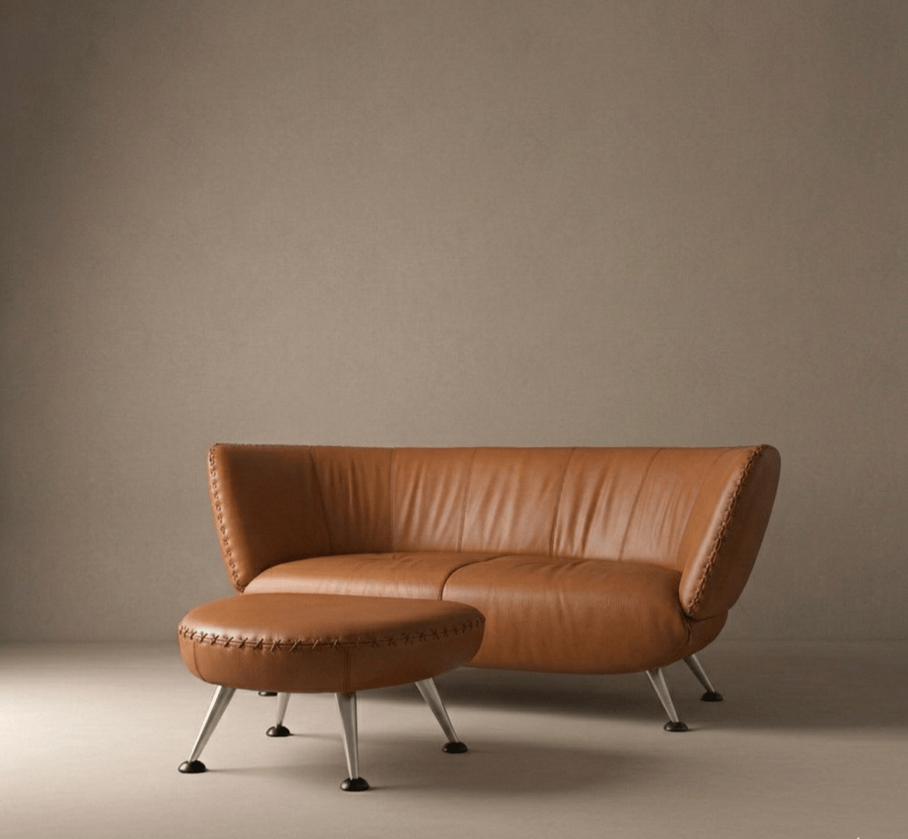 De Sede DS - 102 Compact Two Seater Sofa & Matching Footstool | Cognac Leather - Opulent Seating