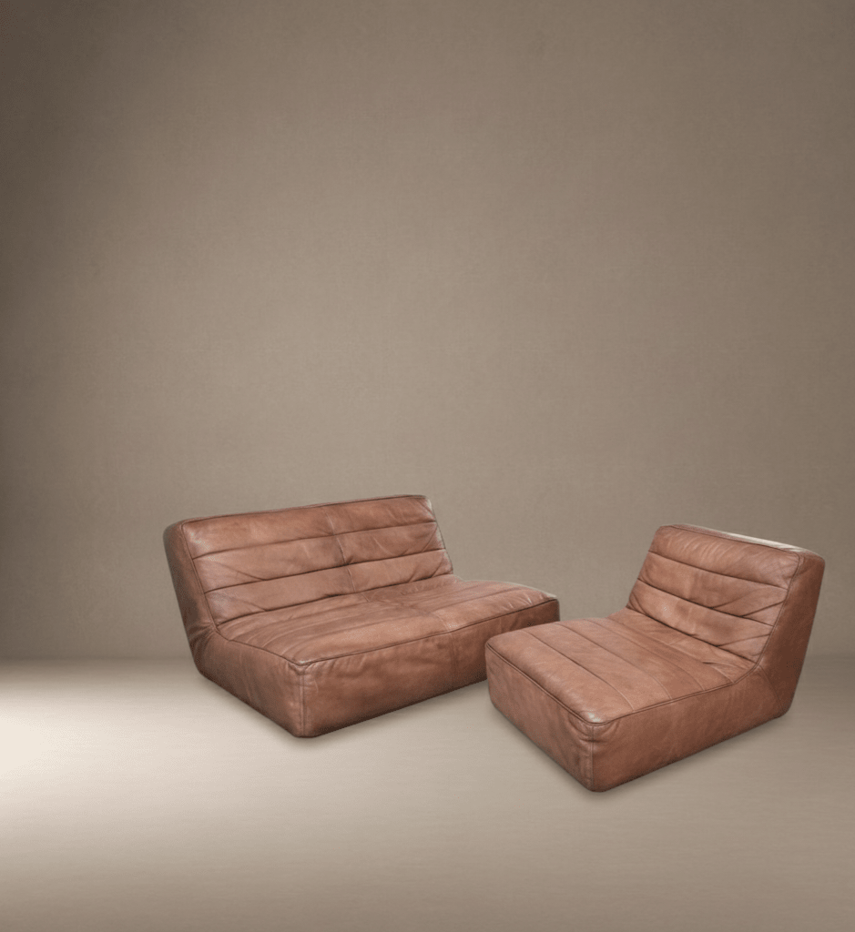 Halo Timothy Oulton Shabby Leather Two Seater Sofa Set Professionally Restored - Opulent Seating