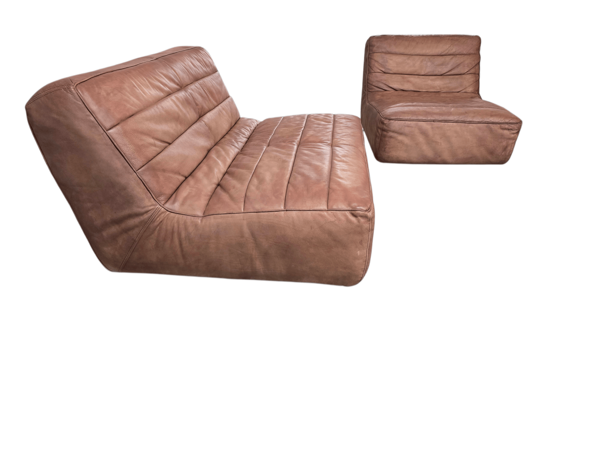 Halo Timothy Oulton Shabby Leather Two Seater Sofa Set Professionally Restored - Opulent Seating