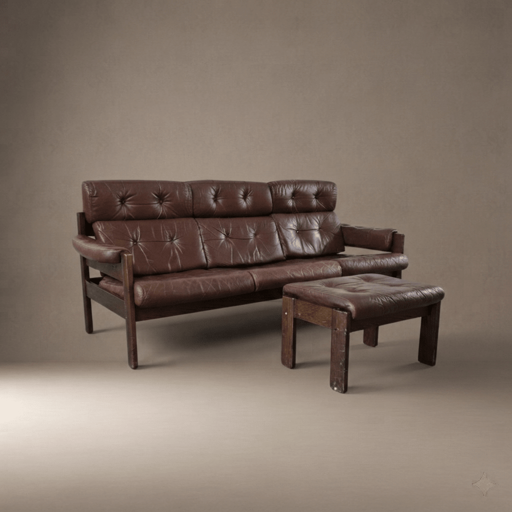 Iconic Ekornes 'Amigo' 3-Seater Sofa & Footstool – Rich Brown Leather - Opulent Seating
