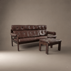 Iconic Ekornes 'Amigo' 3-Seater Sofa & Footstool – Rich Brown Leather