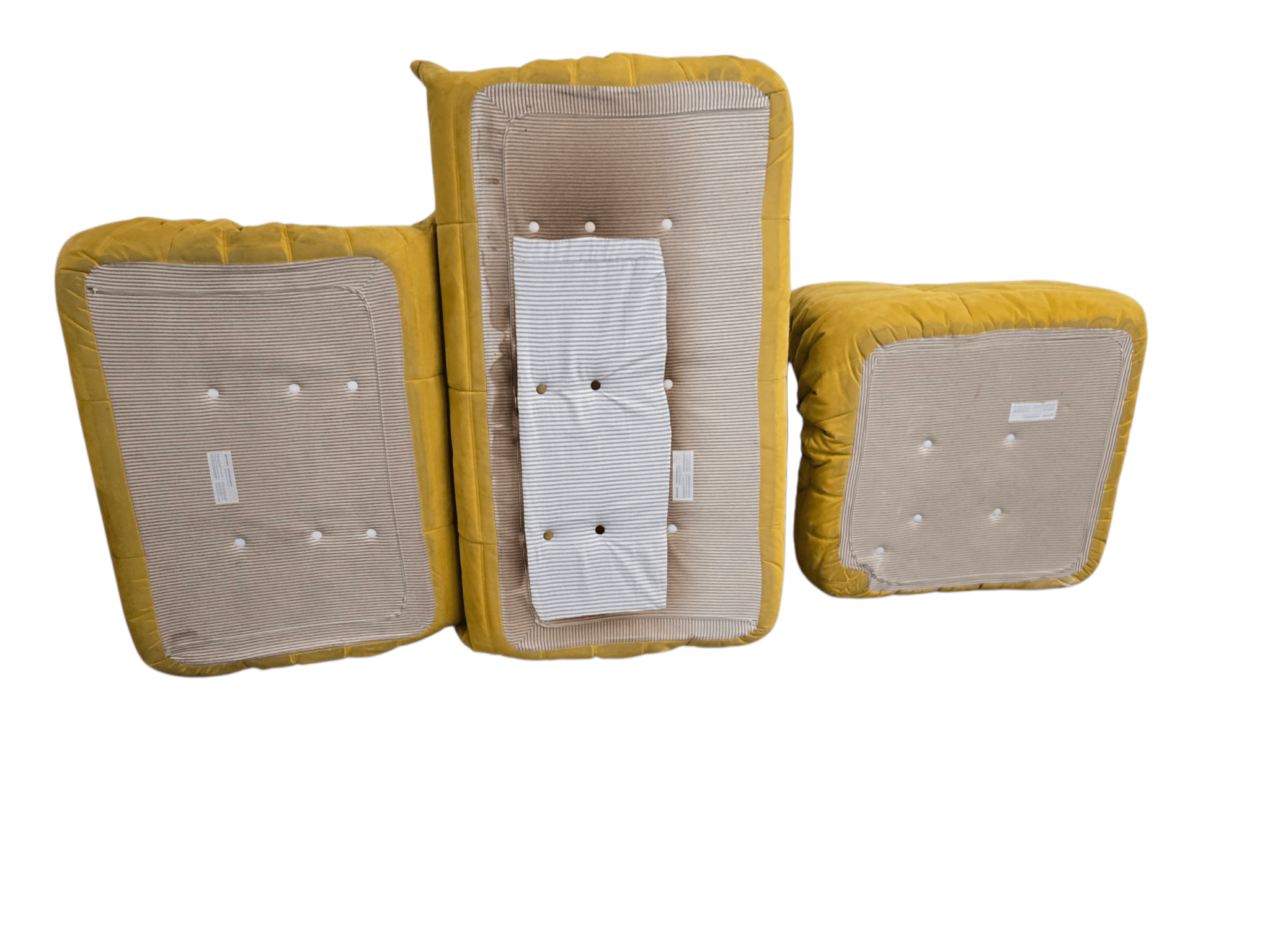 Iconic Ligne Roset 3pc Togo Modular Sofa Set – Curry Yellow Alcantara - Opulent Seating