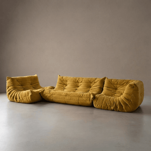Iconic Ligne Roset 3pc Togo Modular Sofa Set – Curry Yellow Alcantara