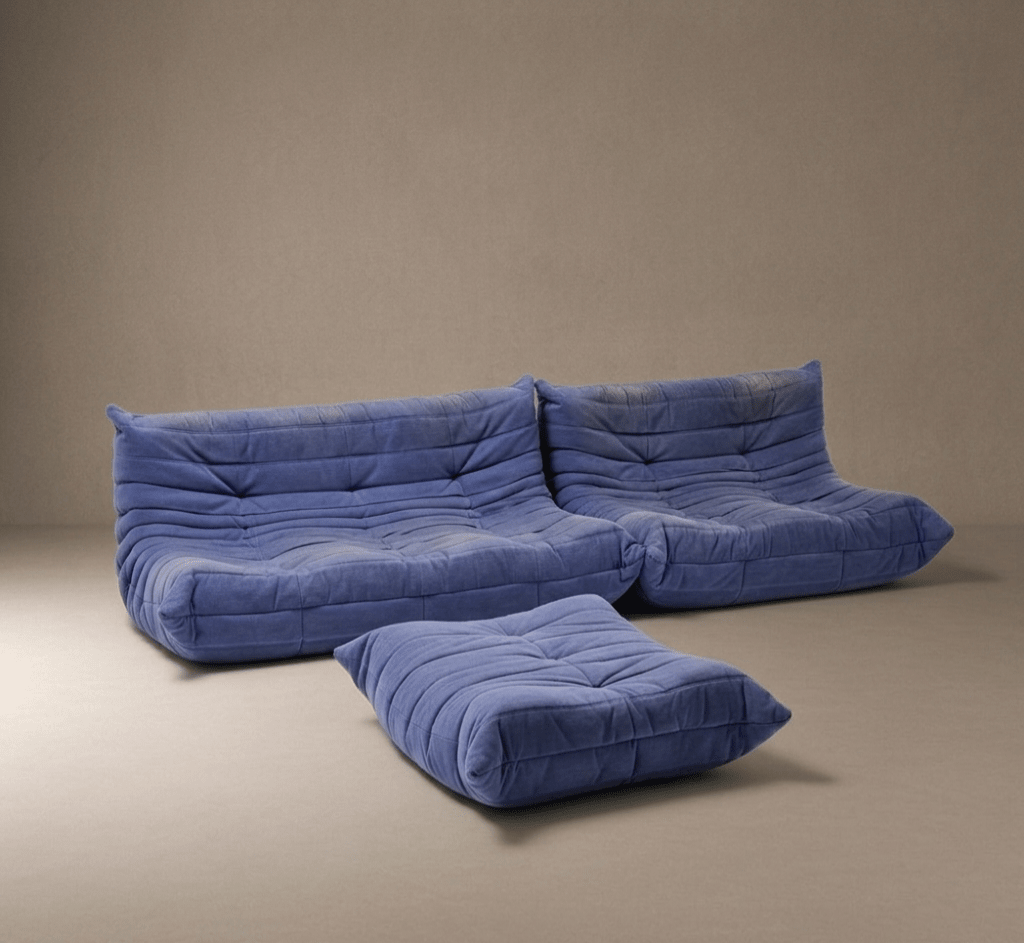 Iconic Vintage Ligne Roset Togo 3 - Piece Suite | Electric Blue Corduroy - Opulent Seating