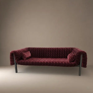Inga Sempé Ligne Roset Ruche Three Seater Low Back Burgundy Velvet Sofa