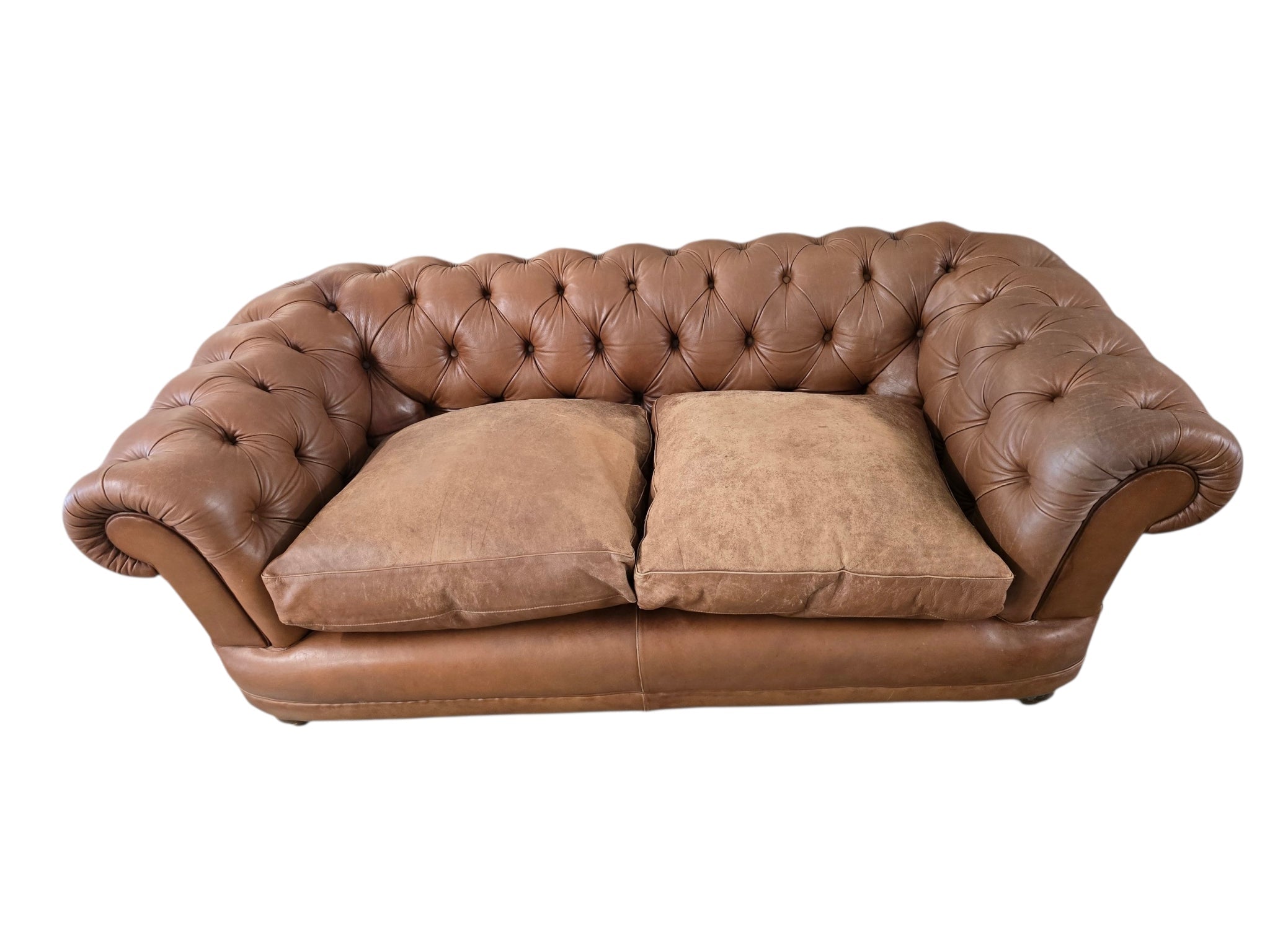 John Lewis ‘Chatsworth’ Two Seater Chesterfield Leather Sofa – Vintage Tan - Opulent Seating