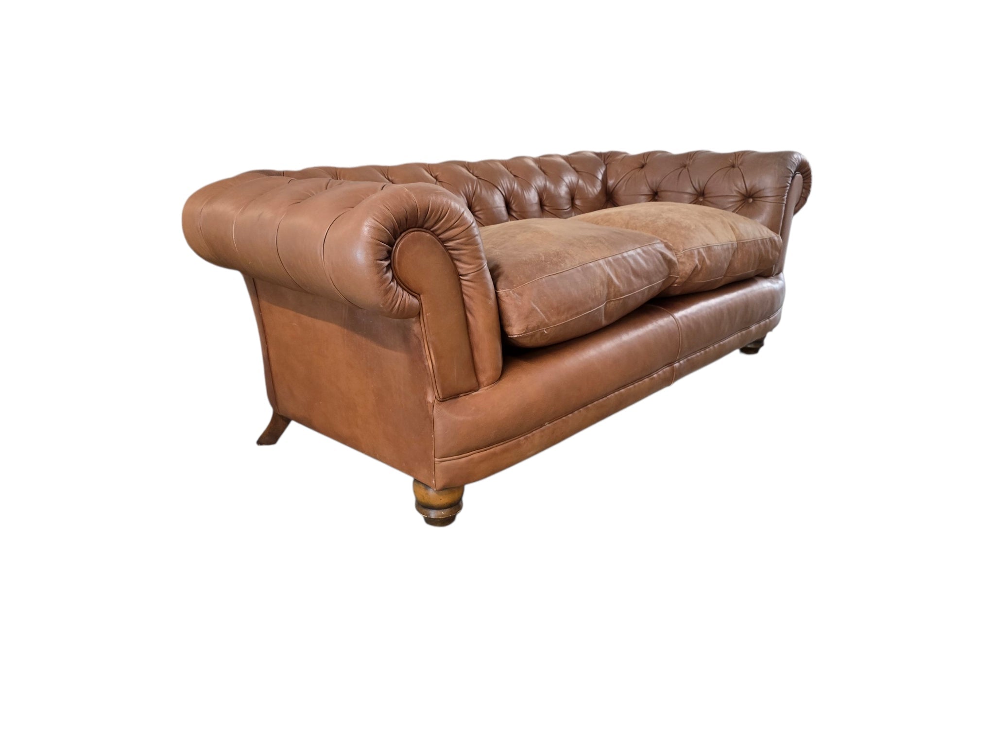 John Lewis ‘Chatsworth’ Two Seater Chesterfield Leather Sofa – Vintage Tan - Opulent Seating