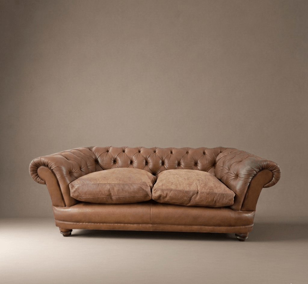 John Lewis ‘Chatsworth’ Two Seater Chesterfield Leather Sofa – Vintage Tan - Opulent Seating