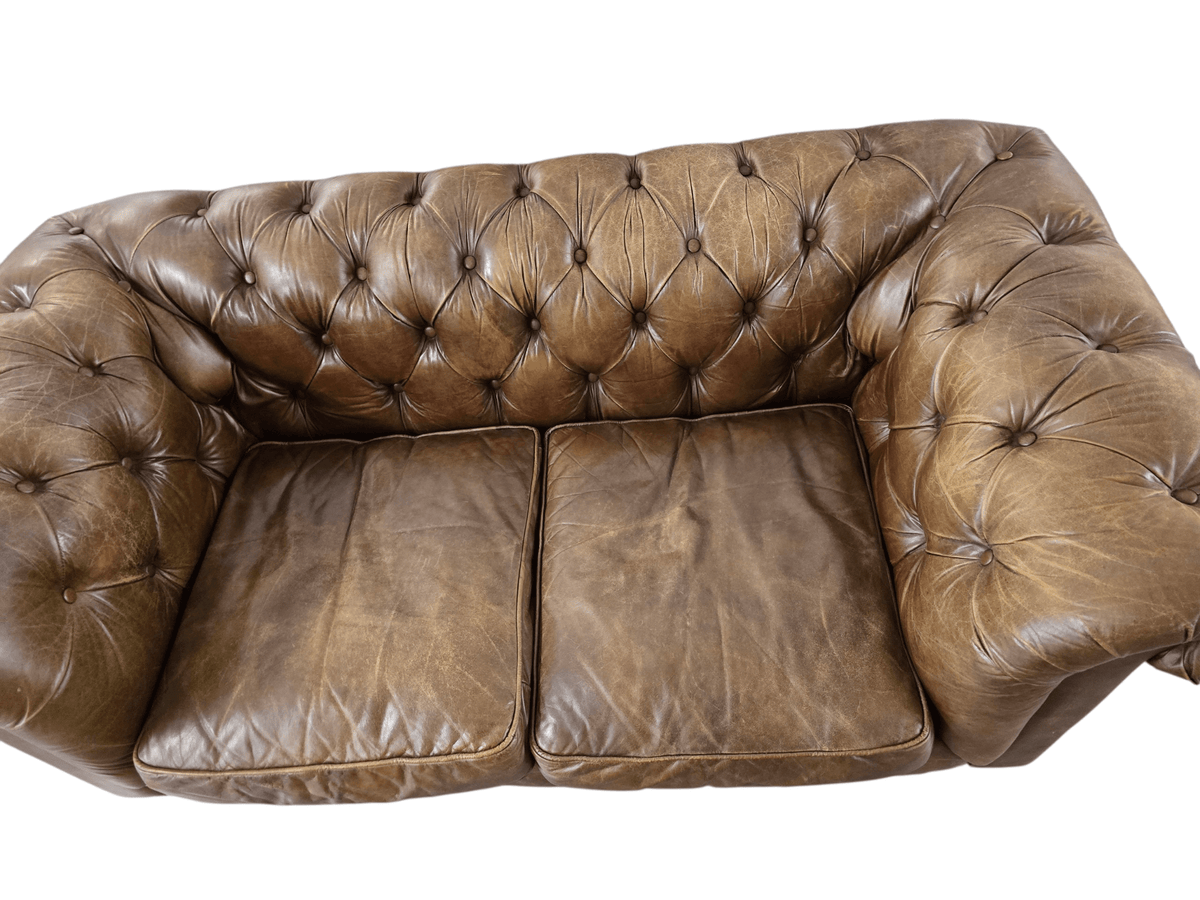 John Lewis Earle Two Seater Tan Brown Leather Halo Sofa - Opulent Seating