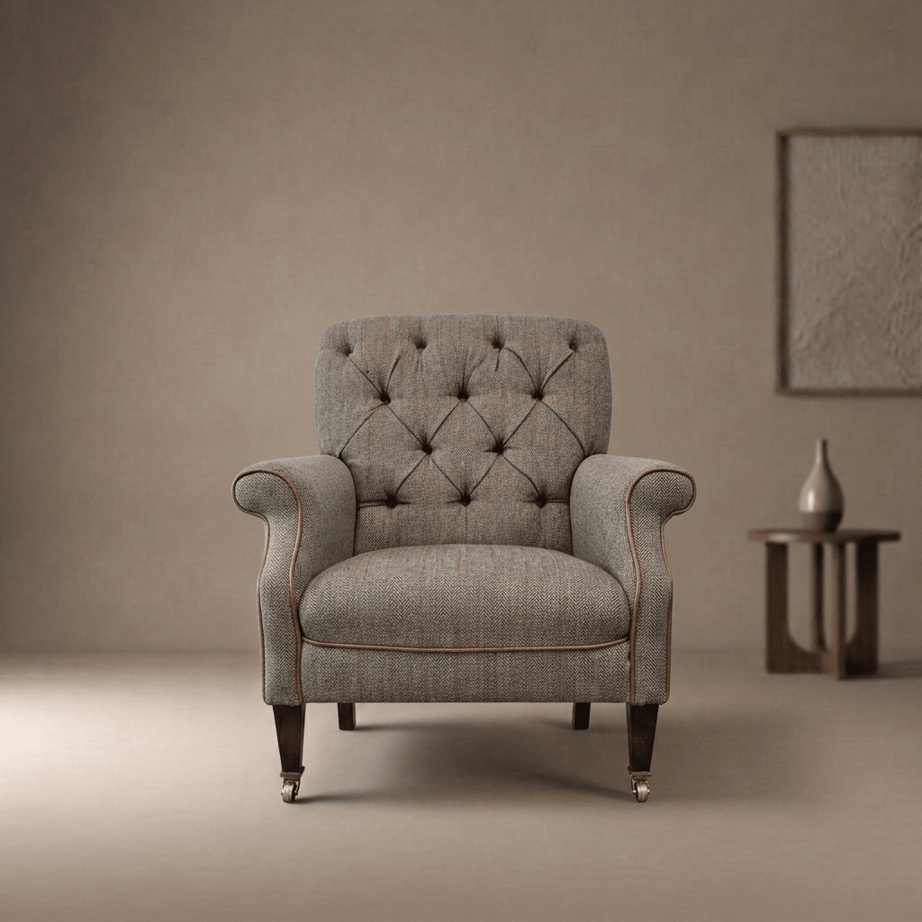 John Lewis Tetrad Flynn II Armchair in Willow Herringbone Harris Tweed - Opulent Seating