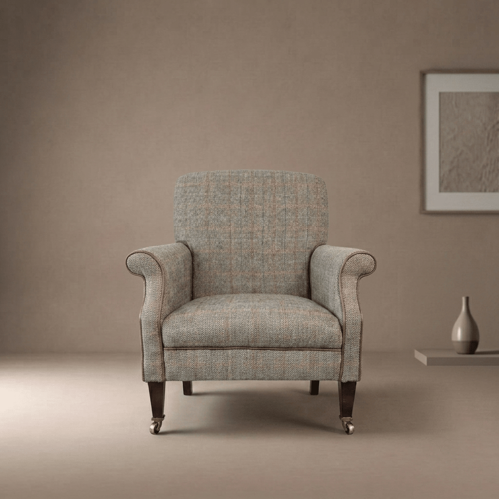 John Lewis Tetrad Harris Tweed Bowmore Armchair Bracken Herringbone - Opulent Seating