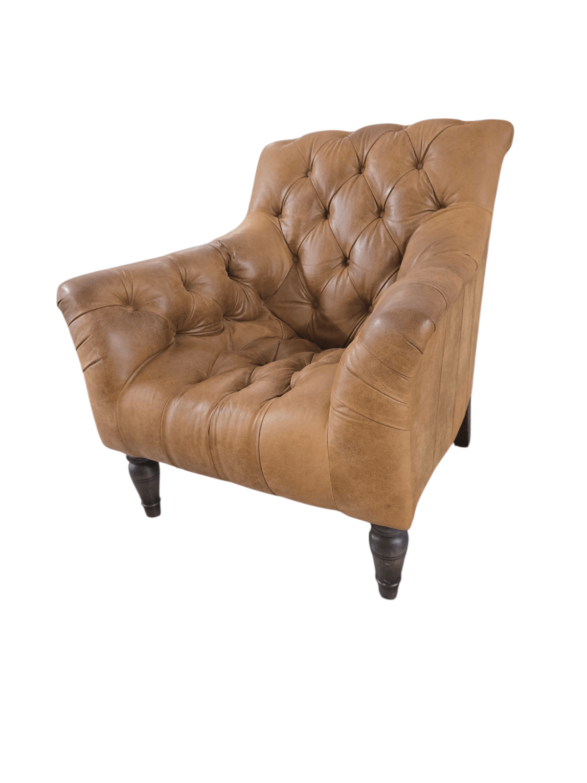 John Lewis Tetrad Leather Brown Skittle Armchair - Opulent Seating