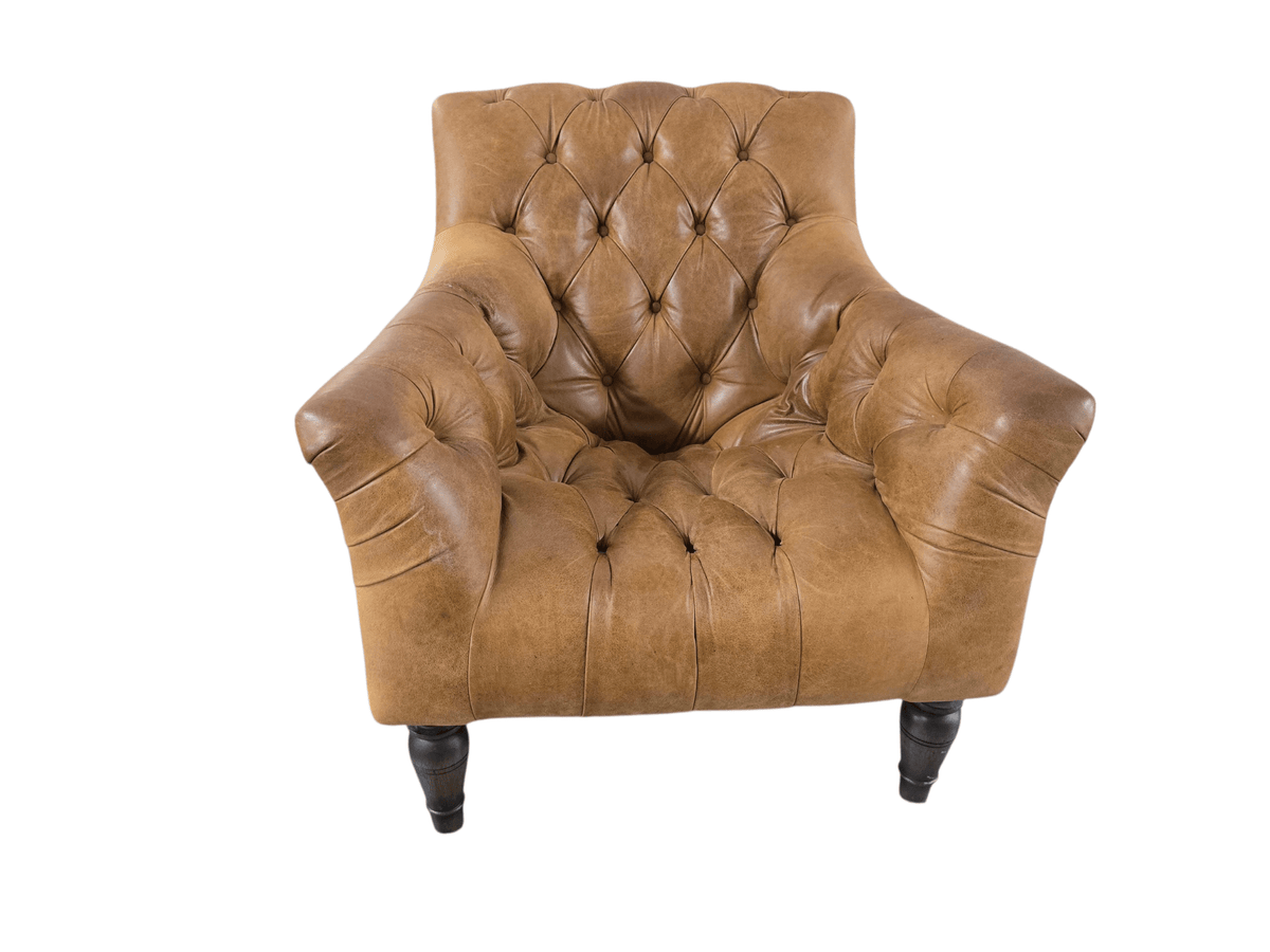 John Lewis Tetrad Leather Brown Skittle Armchair - Opulent Seating