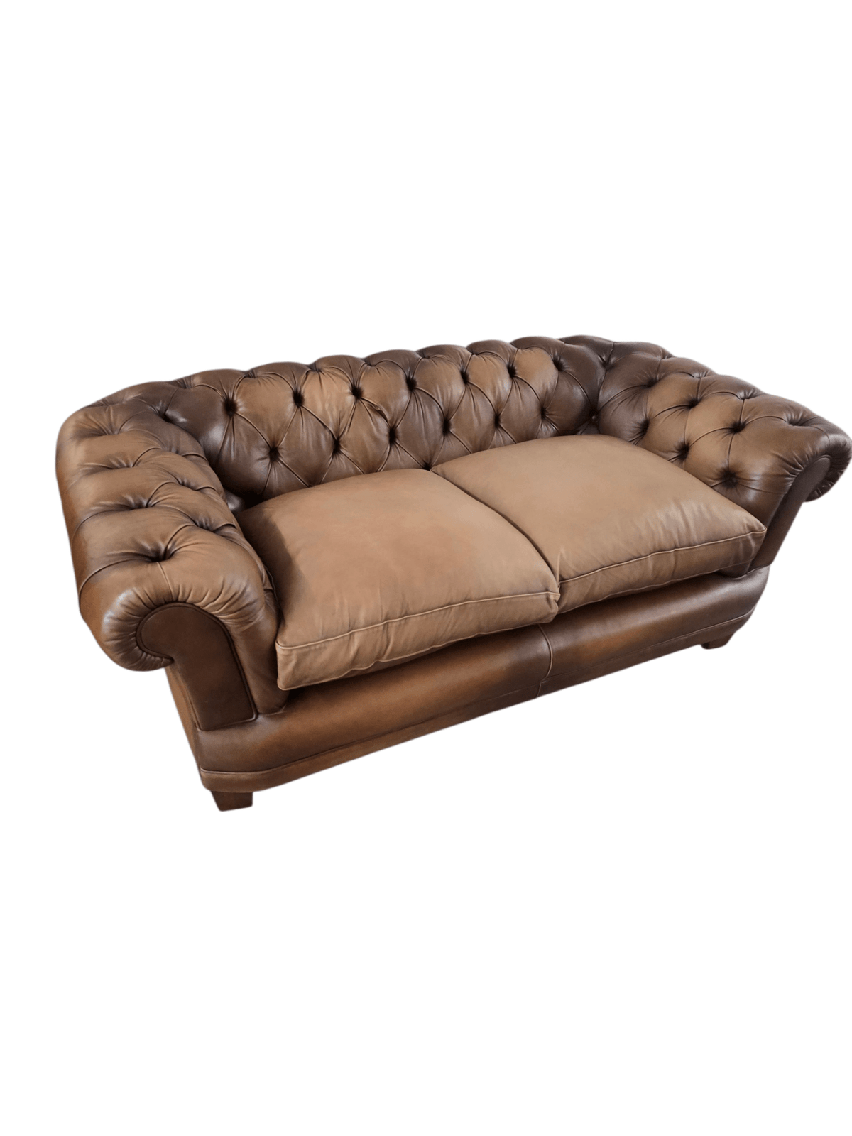 John Lewis Two Seater Chatsworth Chesterfield Leather Sofa – Antiqued Brown - Opulent Seating