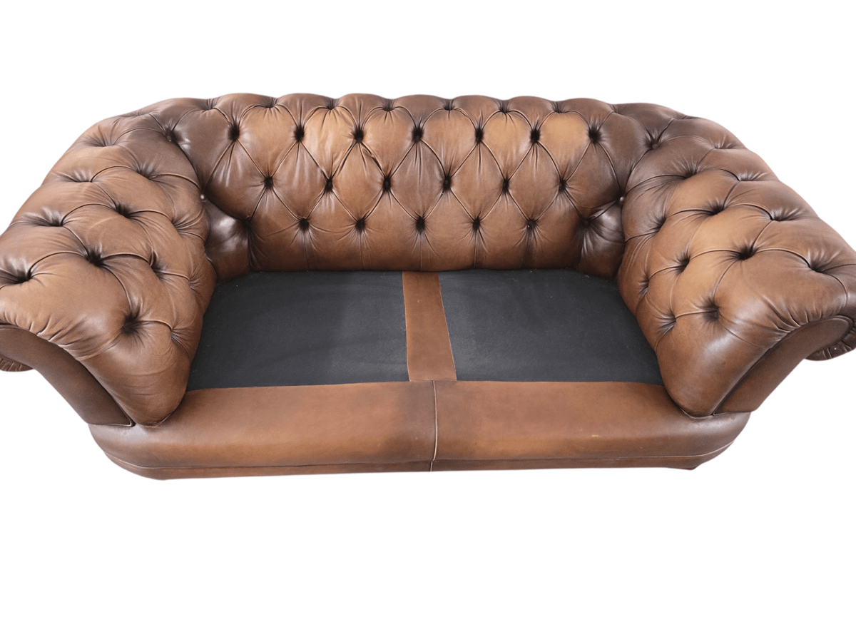 John Lewis Two Seater Chatsworth Chesterfield Leather Sofa – Antiqued Brown - Opulent Seating