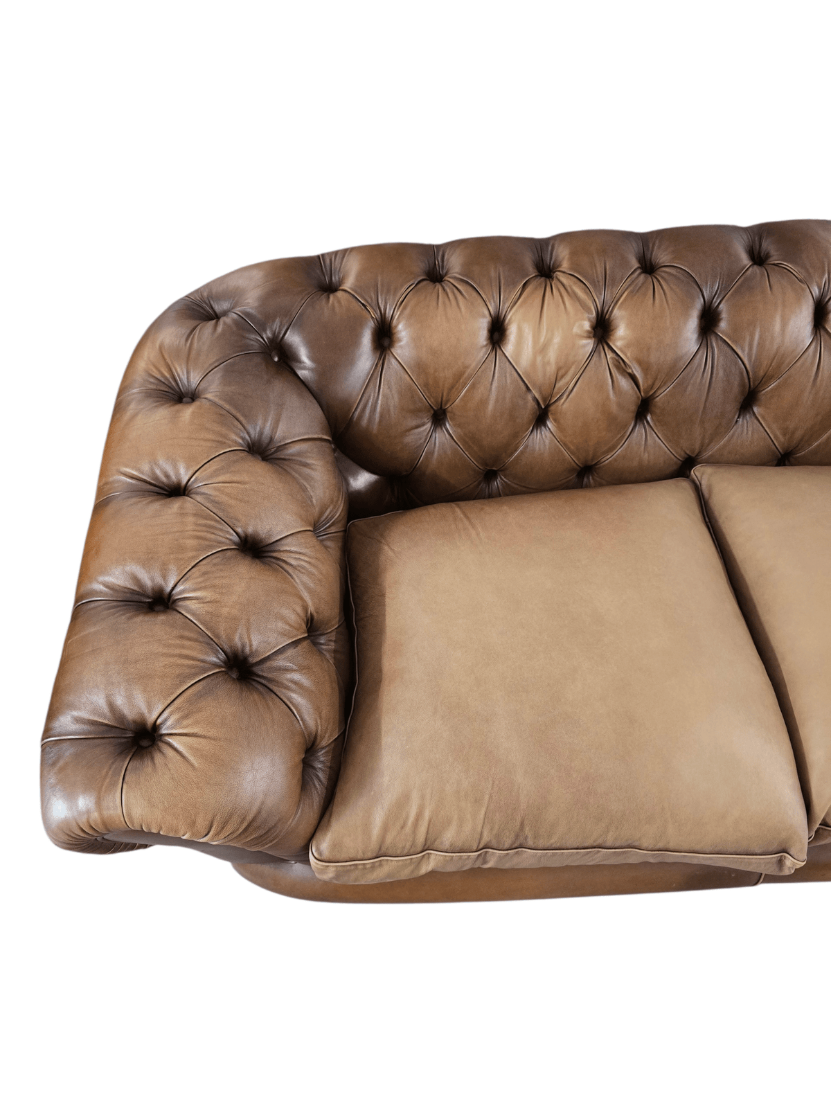 John Lewis Two Seater Chatsworth Chesterfield Leather Sofa – Antiqued Brown - Opulent Seating