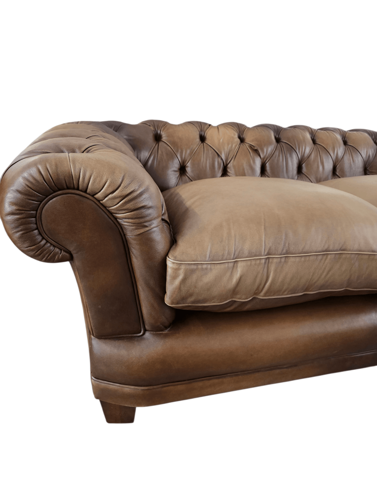 John Lewis Two Seater Chatsworth Chesterfield Leather Sofa – Antiqued Brown - Opulent Seating