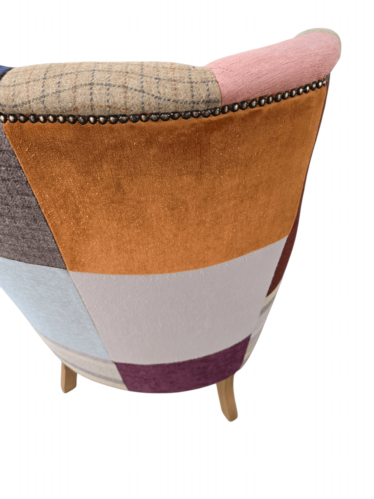Kensington Vintage Patchwork Chesterfield Harris Tweed Wingback Armchair & Matching Ottoman - Opulent Seating