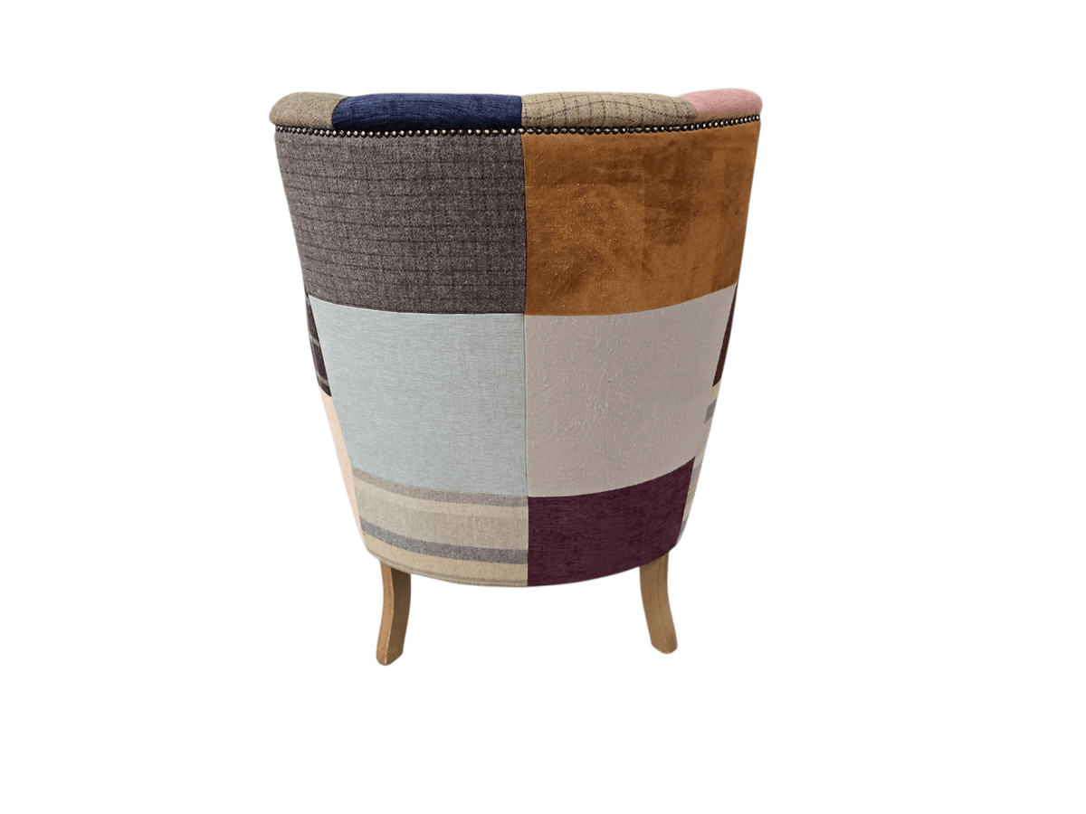 Kensington Vintage Patchwork Chesterfield Harris Tweed Wingback Armchair & Matching Ottoman - Opulent Seating