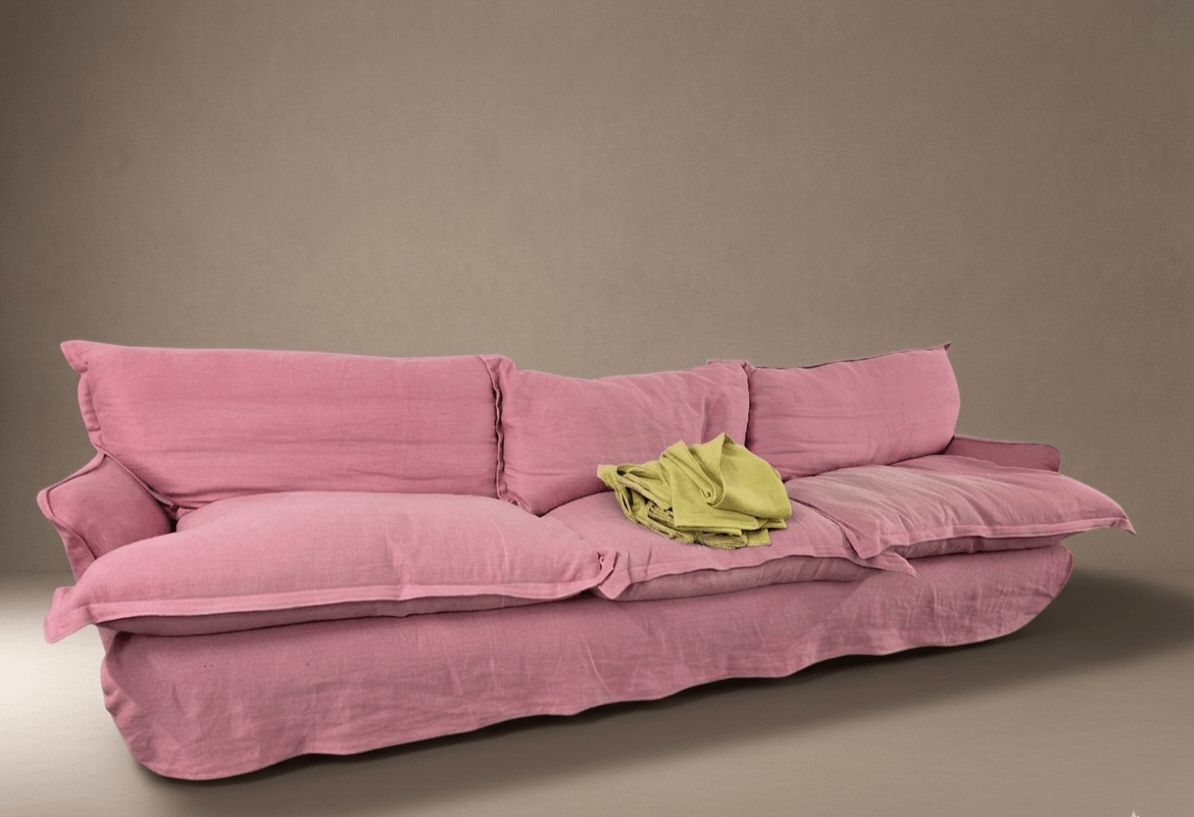 Large Maker & Sons Sofa In Pink Linen With New Green Covers - Opulent Seating