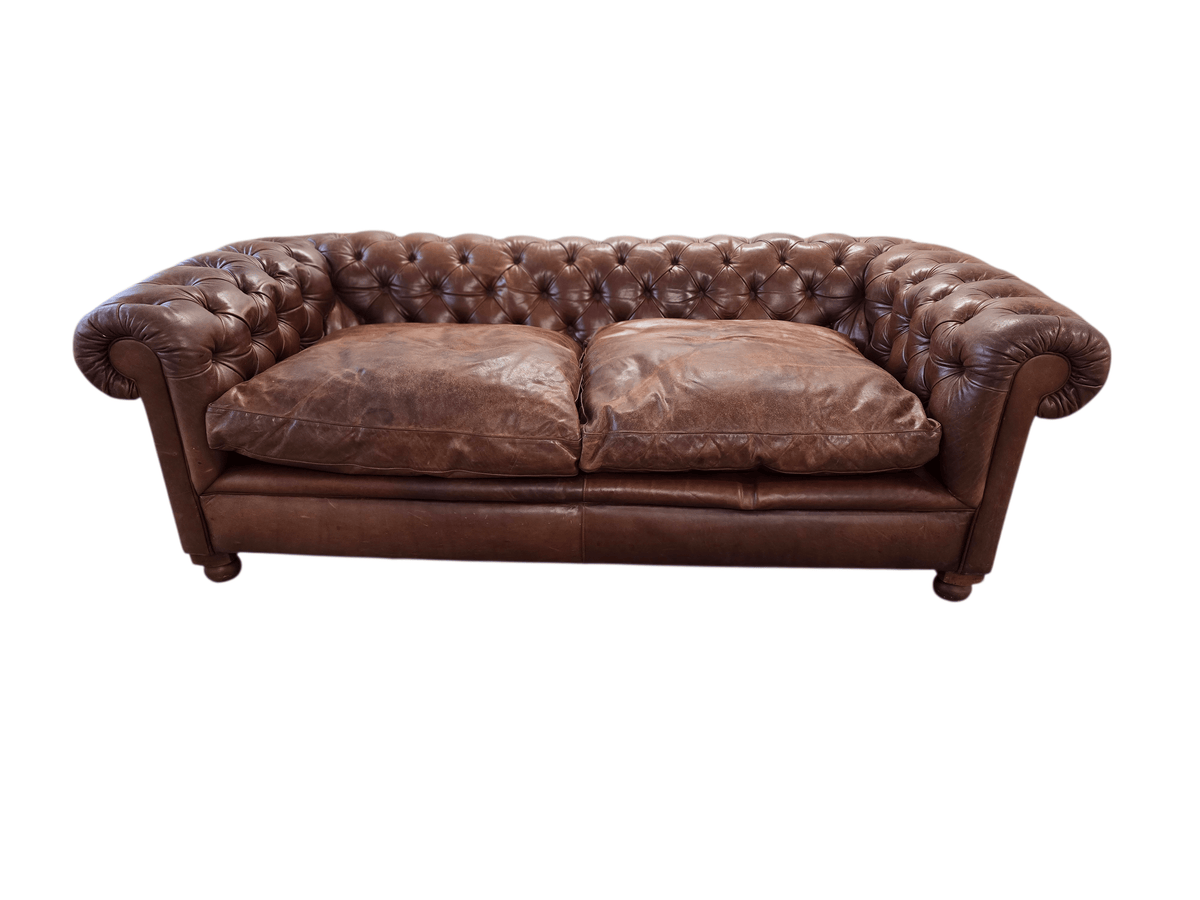 Laura Ashley Leather Rochester Three Seater Brown Sofa - Opulent Seating