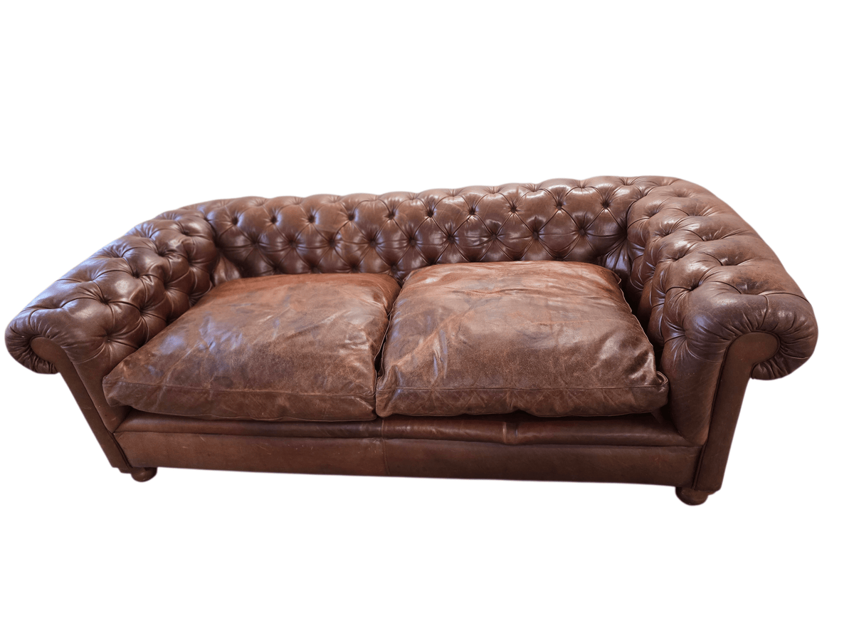 Laura Ashley Leather Rochester Three Seater Brown Sofa - Opulent Seating