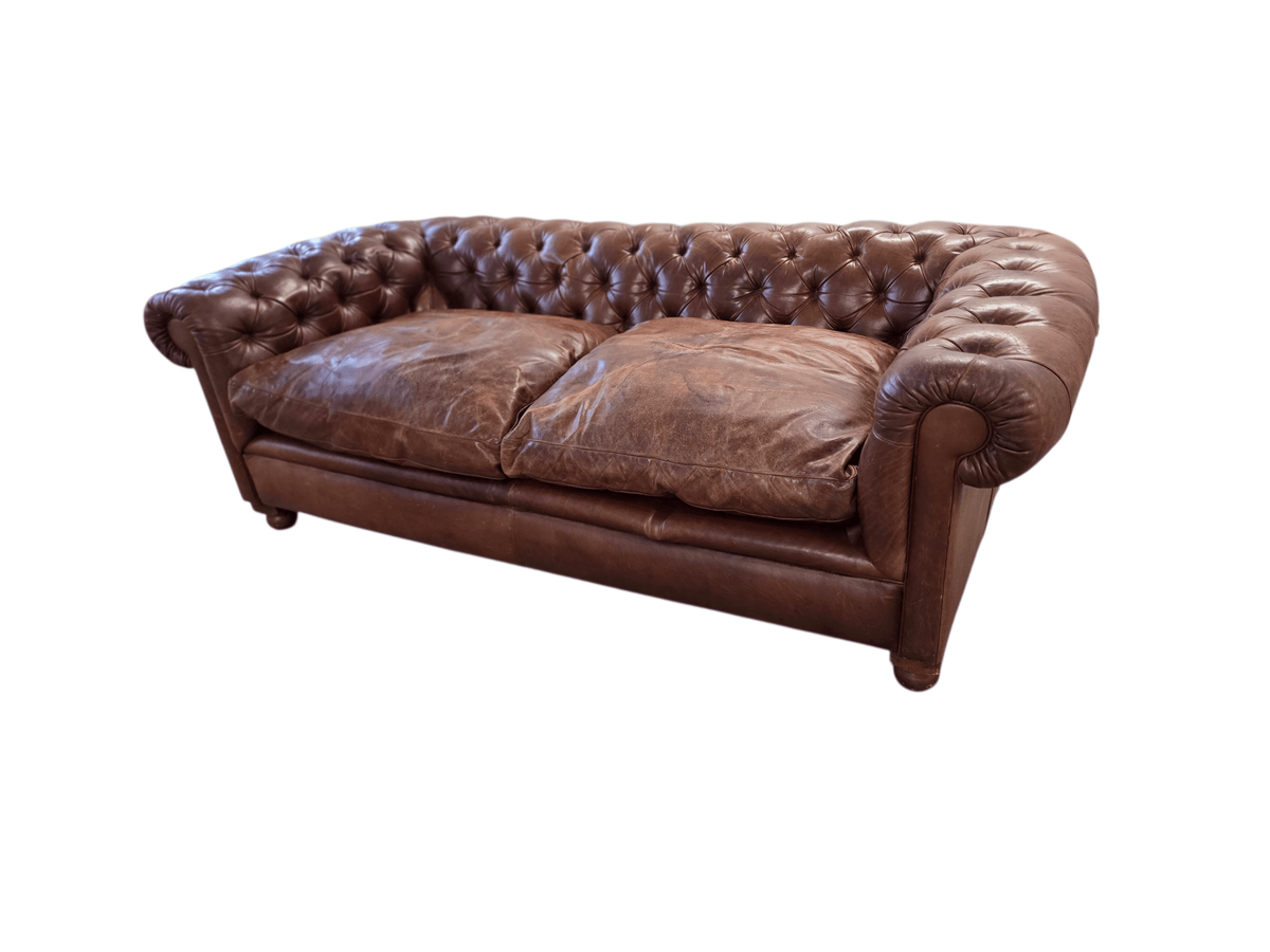 Laura Ashley Leather Rochester Three Seater Brown Sofa - Opulent Seating