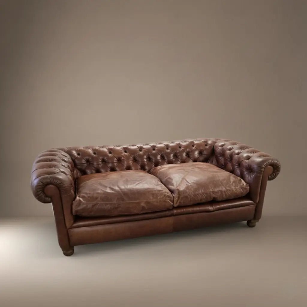 Laura Ashley Leather Rochester Three Seater Brown Sofa - Opulent Seating