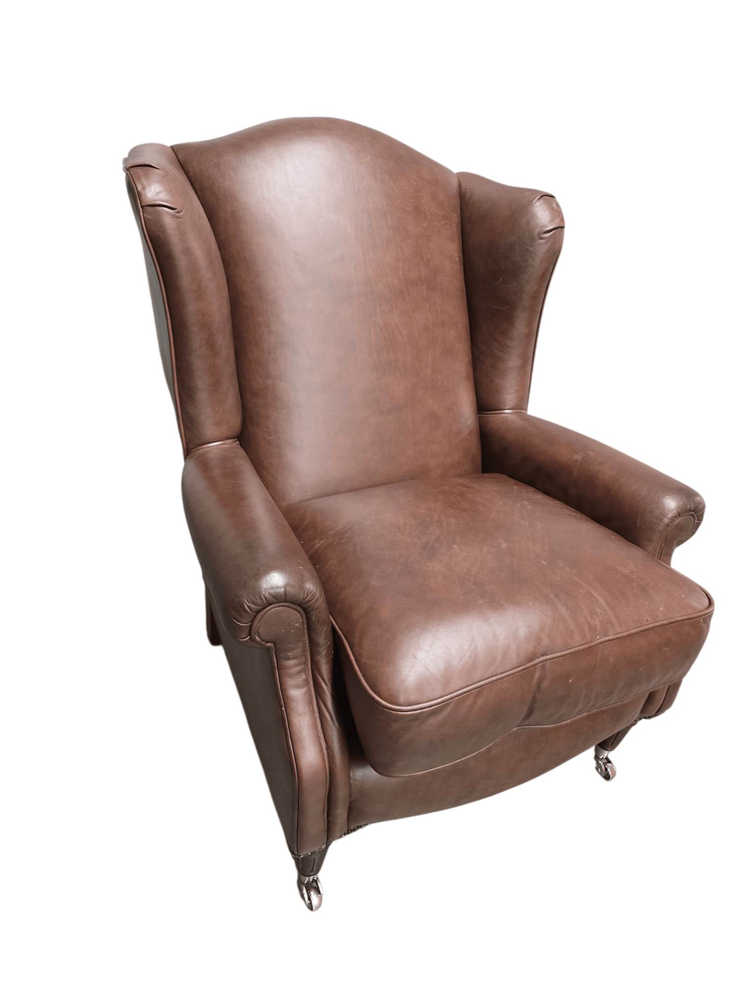 Laura Ashley Southwold Wingback Armchair in Antiqued Dark Brown Leather - Opulent Seating