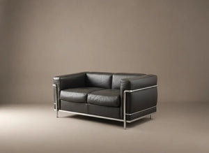 Le Corbusier LC2 "Grand Confort" Two Seater Sofa | Black Leather | 2012 Edition