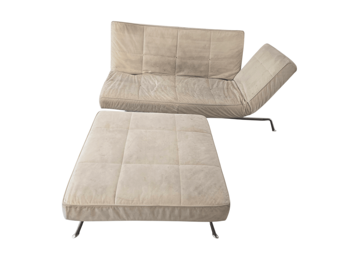 Ligne Roset Light Beige Smala Sofa Bed Alcantara & Large Footstool - Opulent Seating