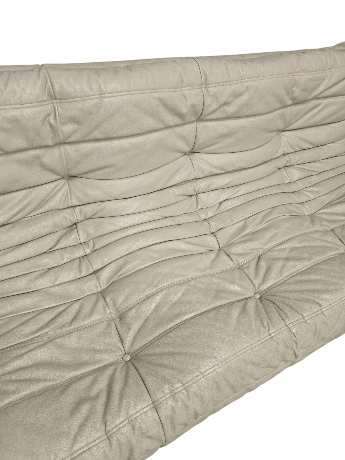 Ligne Roset Light Cream Three Seater Leather Vintage Togo Sofa - Opulent Seating