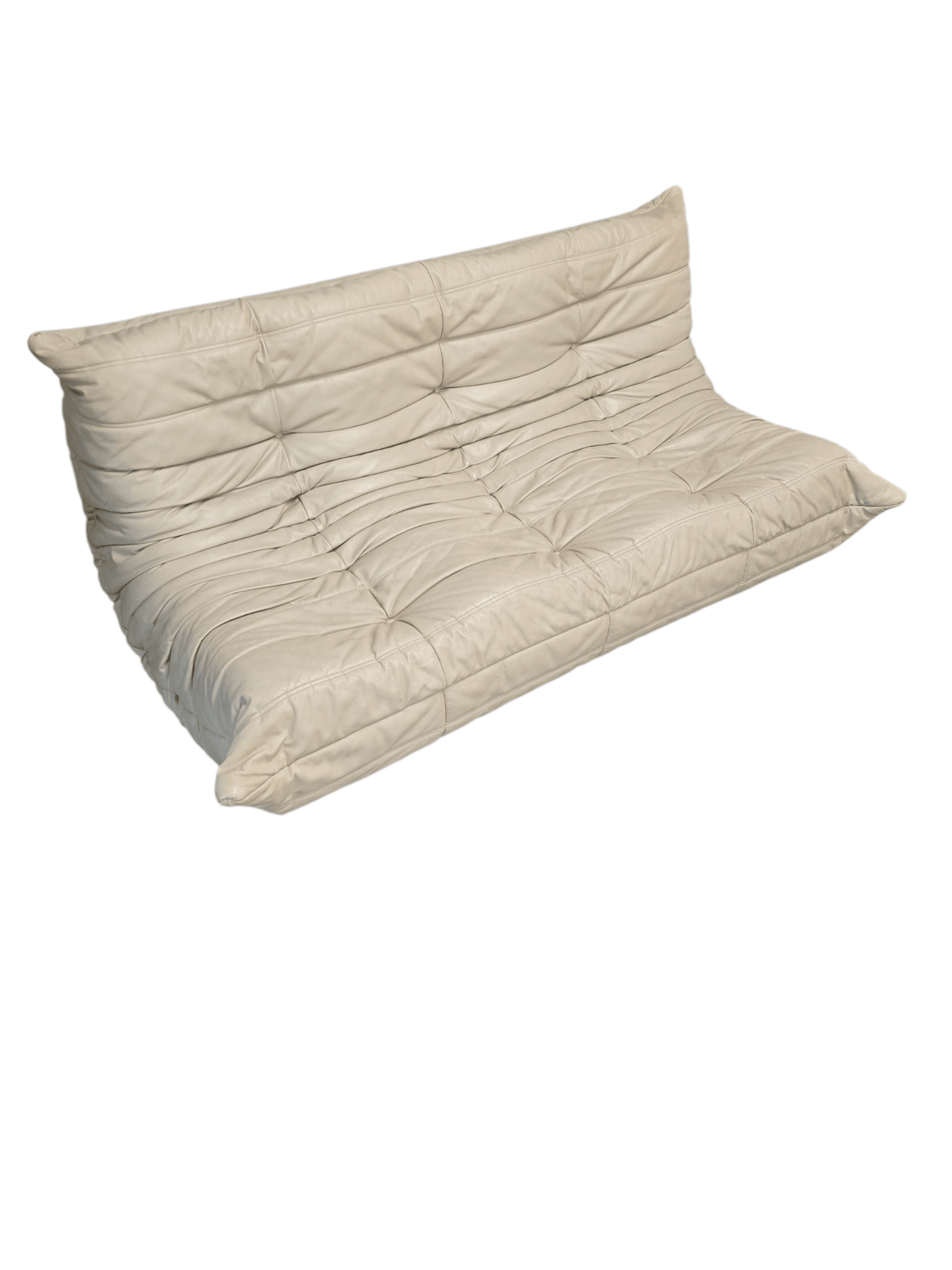 Ligne Roset Light Cream Three Seater Leather Vintage Togo Sofa - Opulent Seating