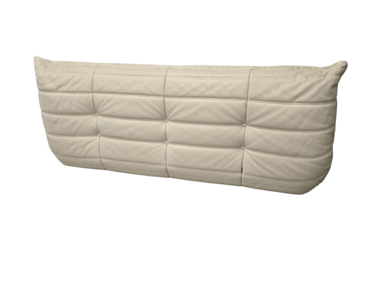 Ligne Roset Light Cream Three Seater Leather Vintage Togo Sofa - Opulent Seating