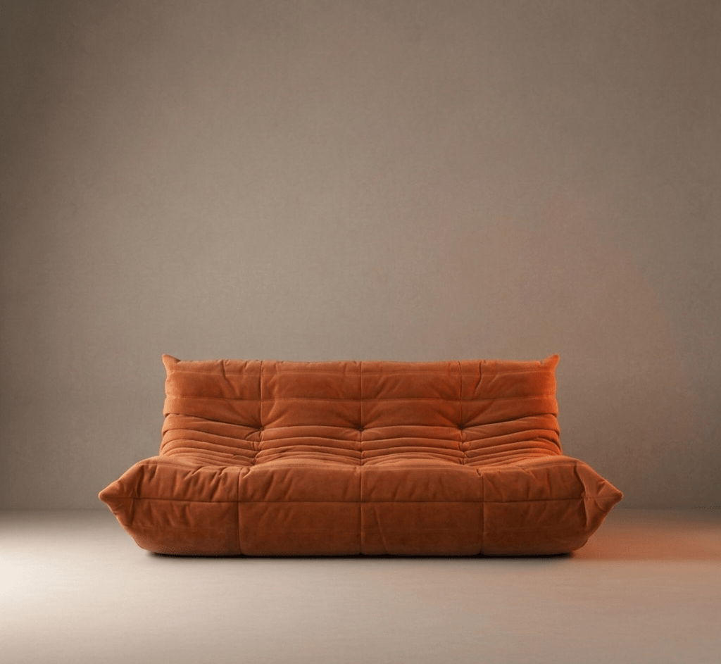 Ligne Roset Orange Three Seater Alcantara Togo Sofa - Opulent Seating
