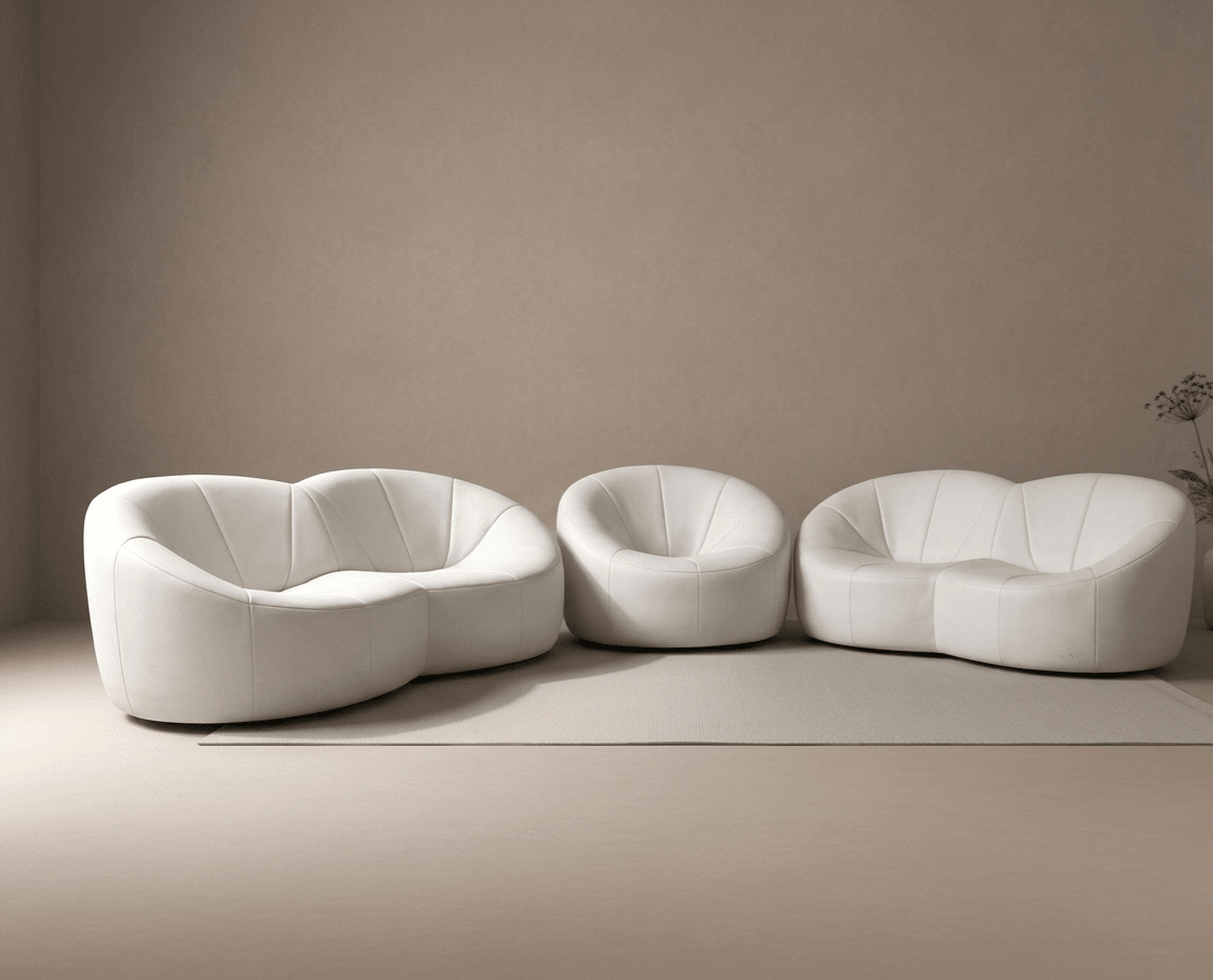 Ligne Roset ‘Pumpkin’ 3-Piece Suite – Luxury White Leather - Opulent Seating