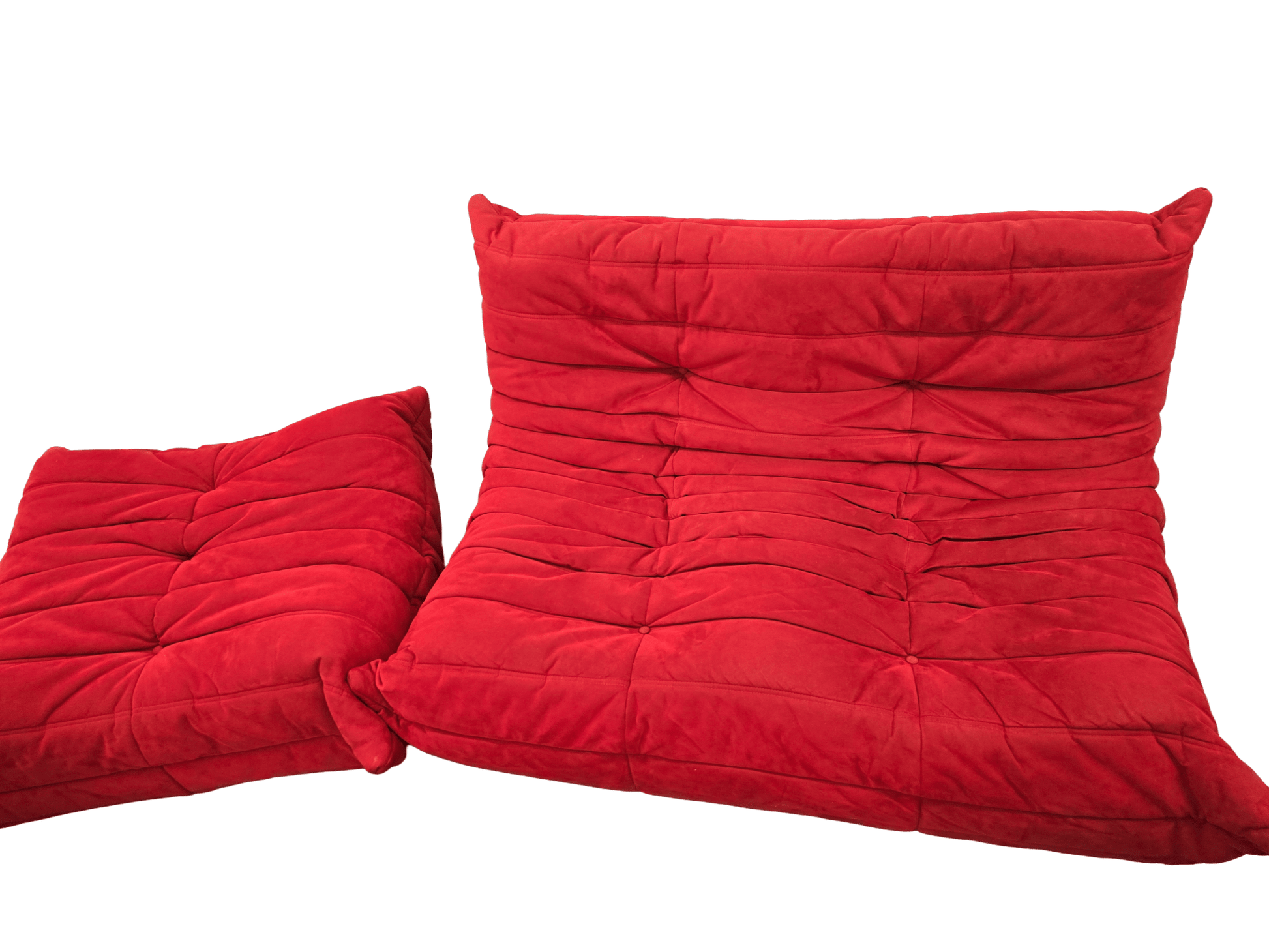 Ligne Roset Red Two Seater Alcantara Sofa & Footstool - Opulent Seating