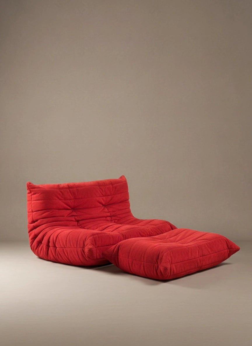 Ligne Roset Red Two Seater Alcantara Sofa & Footstool - Opulent Seating